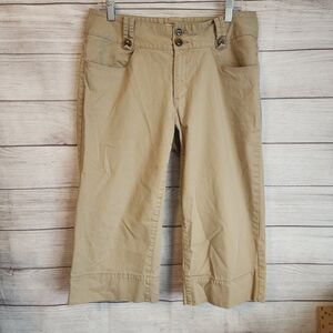 GEORGE & MARTHA WOMEN'S KHAKI ANGIE FRONT TAB CAPRI PANTS SIZE 12 Skater